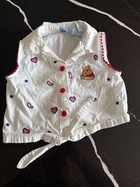 White Sleeveless Tie-Front Top with Winnie the Pooh Patch